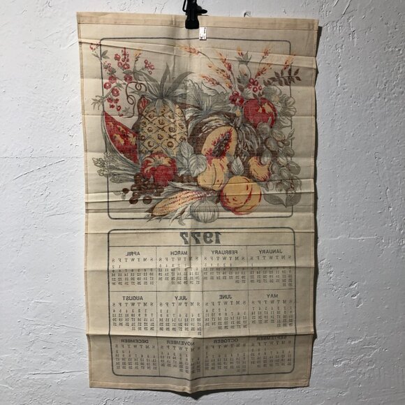 Vintage 1977 Cotton Linen Tea Towel Calendar Kitchen towel Harvest - Picture 8 of 12